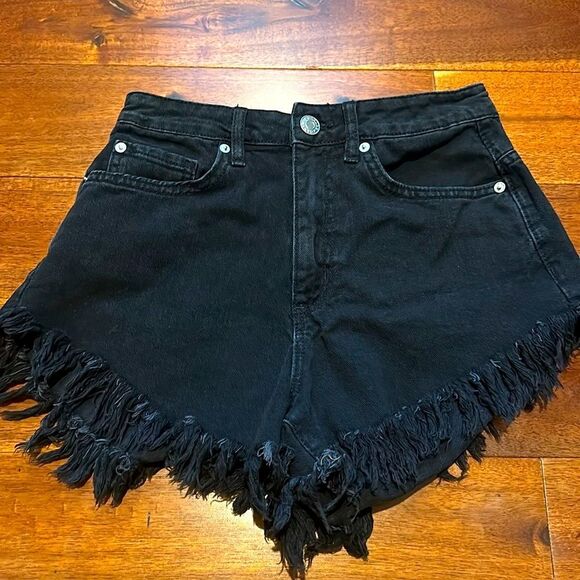 Garage Fringed Black Denim Shorts Size 01 - Picture 2 of 6